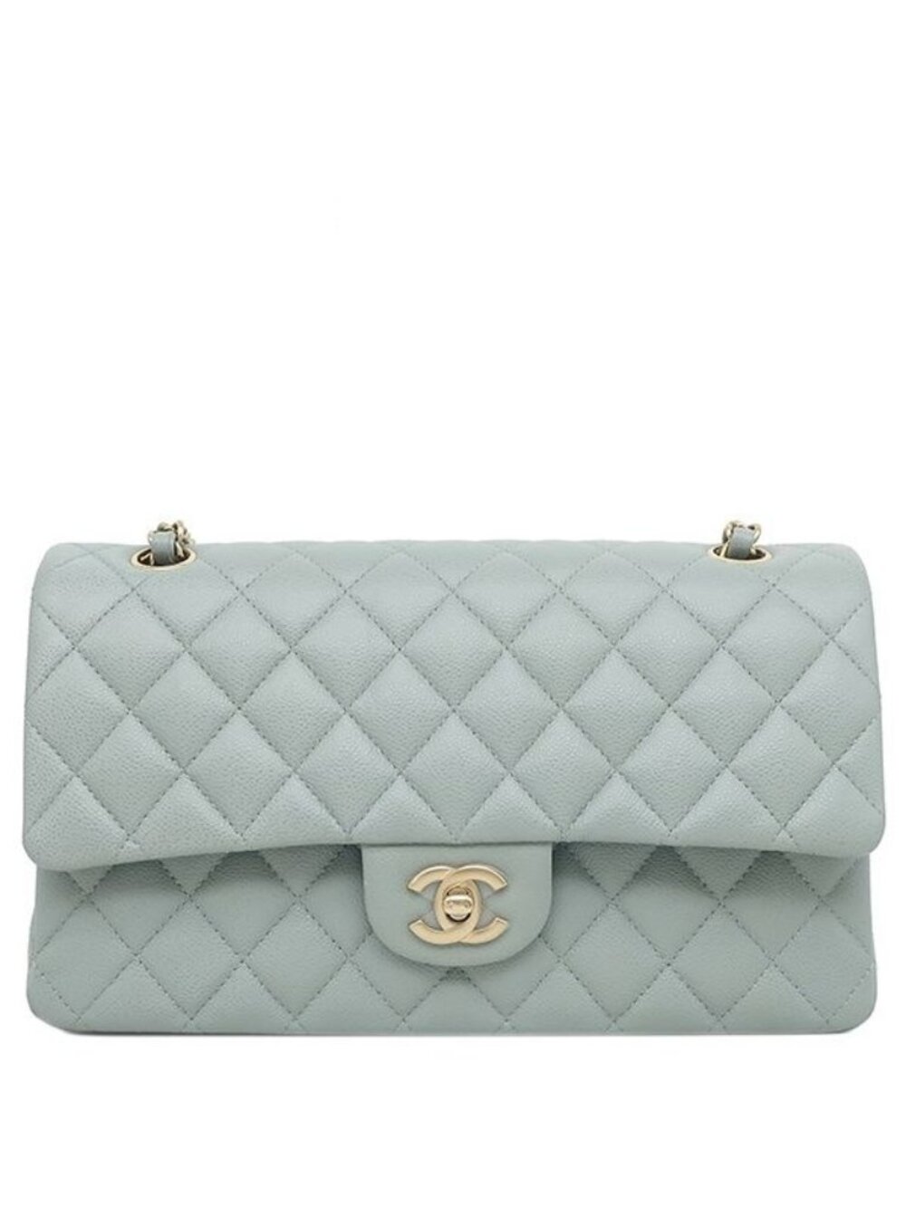 Chanel Shoulder Bag Quilted 25 Double Flap Caviar Leather Green Gold Chain